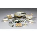 A collection of mother of pearl shells and souvenir items including - articulated fish, 8ins long,