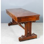 A Victorian mahogany rectangular library table with square edge to top, fitted two frieze drawers on