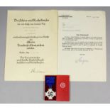 A World War II German silvery metal 25-Year Faithful Service Medal with original ribbon and box,