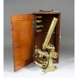 A late 19th Century lacquered brass monocular microscope by J.H. Steward, 406 Strand, London, with