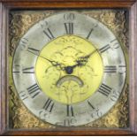 An 18th Century oak longcase clock by Will Snow, No. 793, the 11ins square brass dial with wide