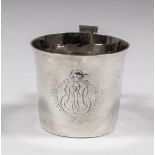 A Charles II child's plain silver mug, the slightly tapered body with slightly flared rim and