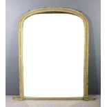 A Victorian gilt framed overmantel mirror, the moulded frame with ribbon and bead ornament, 72.