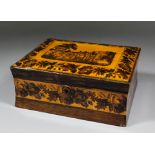 A Victorian rosewood and Tunbridge ware rectangular workbox, the lid with Abbey ruins within a