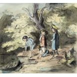 ARR. Edward Ardizzone (1900-1979) - Ink and watercolour - Four children playing by a stream, 8.25ins