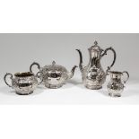 A Victorian silver Harlequin four piece tea and coffee service, the squat bulbous bodies embossed