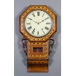 A late 19th Century American wall cased drop dial wall clock, the 12ins diameter painted metal