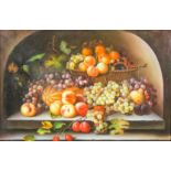 19th/20th Century School - Oil painting - Still life study of fruit with basket, canvas 24ins x