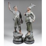 A pair of late 19th Century bronzed spelter figures - "Cod Fishing" and "Shrimp Fishing", each