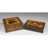 A Victorian rosewood and Tunbridge ware square box, the lid decorated with floral spray within