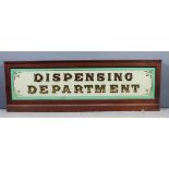 A late Victorian chemist's etched glass and painted and gilt sign - "Dispensing Department", in