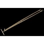 A late Victorian 9ct rose gold graduated curb link Albert with T-bar, 420mm overall (gross weight