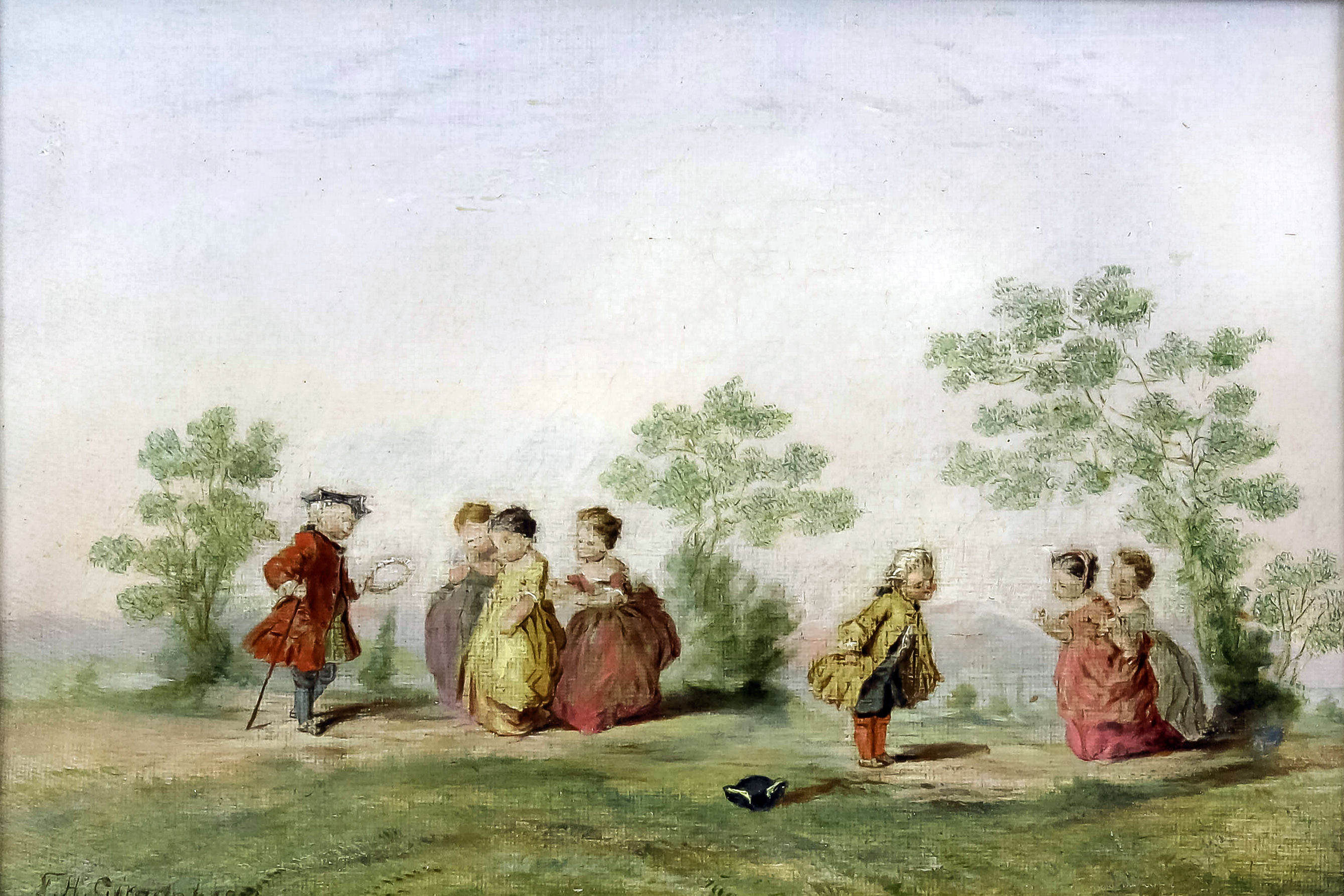 G.H. Giradot (19th Century) - Pair of oil paintings - Children in 18th Century dress at play in