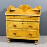 A Victorian painted pine tray top wash stand with shaped back, fitted two frieze drawers with