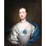 Thomas Bardwell (1704-1767) - Oil painting - Half length portrait of a woman in a white satin dress,