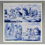 Four 18th Century English blue and white Delft tiles painted with biblical subjects, each 5ins