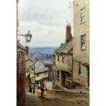 Alfred Leyman (1856-1933) - Watercolour - "Old Exeter", 7.5ins x 7.75ins, in gilt frame and glazed