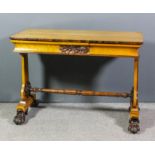 An early Victorian birds-eye maple and rosewood rectangular library table with plain top, the