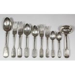 A matched silver fiddle pattern table service (mostly Victorian - various dates and makers - total