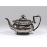 A George III silver rectangular teapot, the slightly domed cover with rectangular leaf pattern