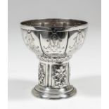 An early 20th Century Continental small silver font pattern goblet, the bowl engraved with