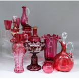 A collection of cranberry and ruby flashed glassware, including - spirit decanter, 7.75ins high, and