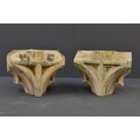 Pair of Minor Mullion Transom Heads (Caen Stone 1428), each 340mm high x 410mm wide x 390mm deep (