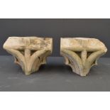Pair of Minor Mullion Transom Heads (Caen Stone 1428) one with 1930's Doulting Stone piecing