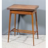 An Edwardian satinwood rectangular card table of small proportions inlaid with rosewood bandings,