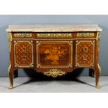 A 20th Century French walnut, marquetry and gilt brass mounted commode of Louis XVI design, the