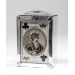 An Edward VII silver rectangular dome topped playing card box, the hinged cover opening to reveal