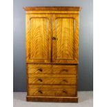 A Victorian gentleman's satin walnut wardrobe, the upper part with moulded cornice, now with hanging
