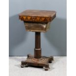A William IV rosewood rectangular work table with angled corners, lancet pattern frieze, on