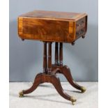 A late George III mahogany rectangular drop leaf work table, the swivel top cross banded in