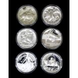 A cased set of six Elizabeth II sterling silver proof limited edition medallions - "The Abduction of