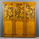 A 20th Century painted composition three fold draught screen, each fold with a double panel, the
