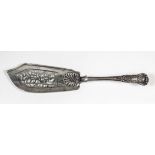 An early Victorian silver Kings pattern fish slice with pierced scroll panel to blade, 12.5ins