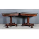 A pair of early Victorian mahogany rectangular tea tables with rounded front corners, plain