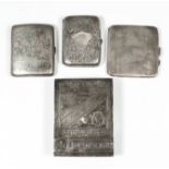 A late 19th/early 20th Russian silvery metal rectangular cigarette box, the top and base engraved in