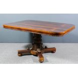 A William IV rosewood rectangular breakfast table with rounded corners and beaded edge to apron,
