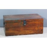 A stained pine rectangular two-handled blanket box with Japan metalled handles