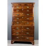 A late George III "Channel Islands" mahogany tallboy, the upper part with moulded cornice with