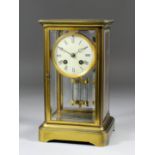 A late 19th Century French brass and perspex cased "Four Glass" mantel clock No.2120, the 2.75ins