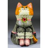 Joan and David De Bethel - Painted Papier Mache figure of a cat in black and white striped dress and