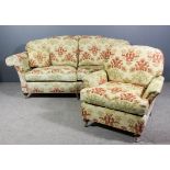 A modern Duresta two seat settee of large proportions, with low back and out scroll arms,