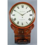 An early 19th Century mahogany drop dial wall clock by Garland of Plymouth, the 12ins diameter