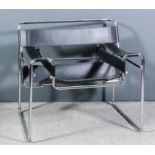 A chrome metal and black leather "Vassily" armchair designed by Marcel Breuer Note: By repute,