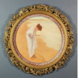 Late 19th Century school - Coloured lithograph - Young woman on the seashore, 17ins diameter, in