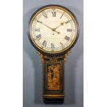 A late 18th Century black japanned Tavern clock by James Calver of Diss, the 28ins diameter dial