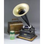 An Edison "Gem" Phonograph, serial No. G65397, with polished brass and black japanned metal horn,